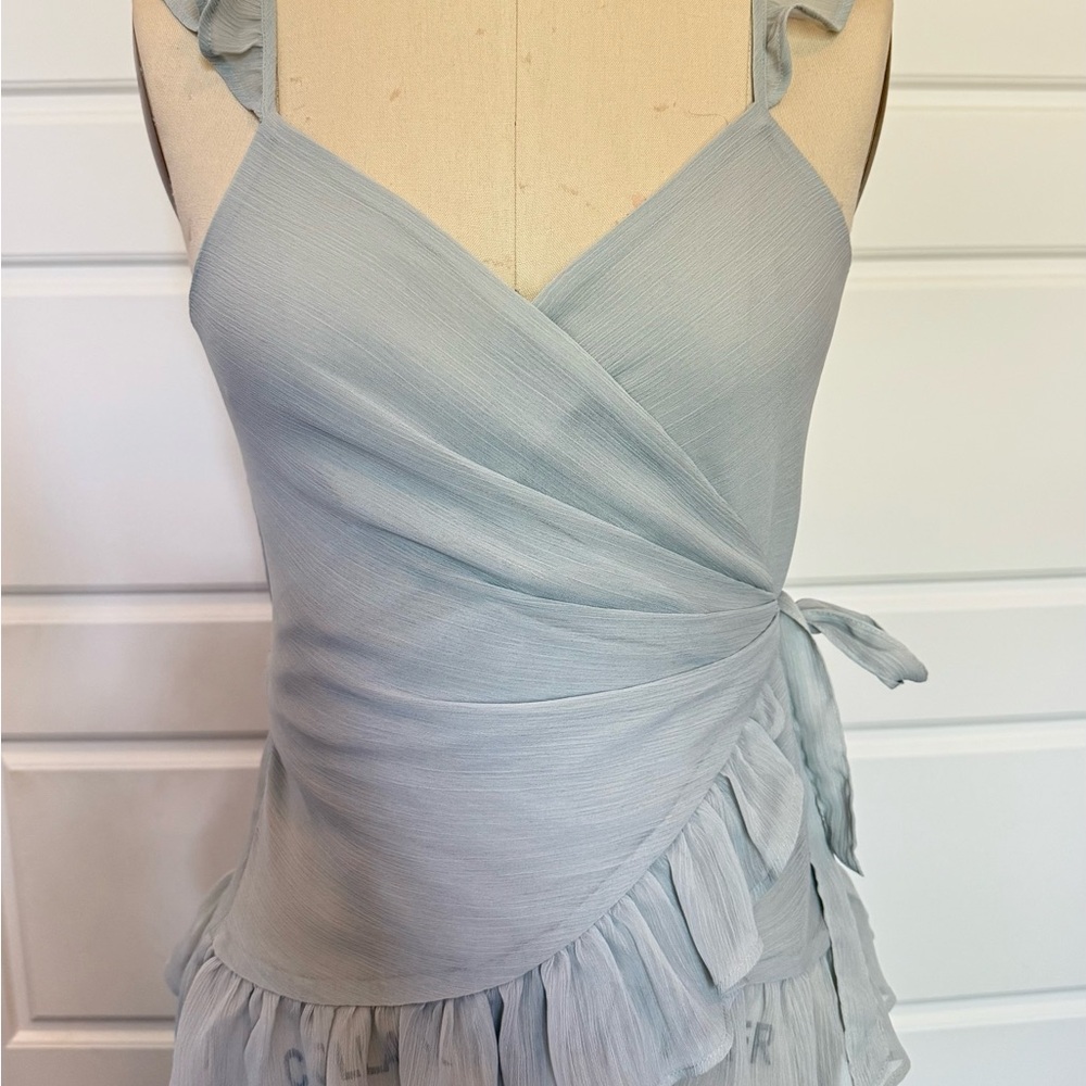 Light Blue Ruffled Wrap Top